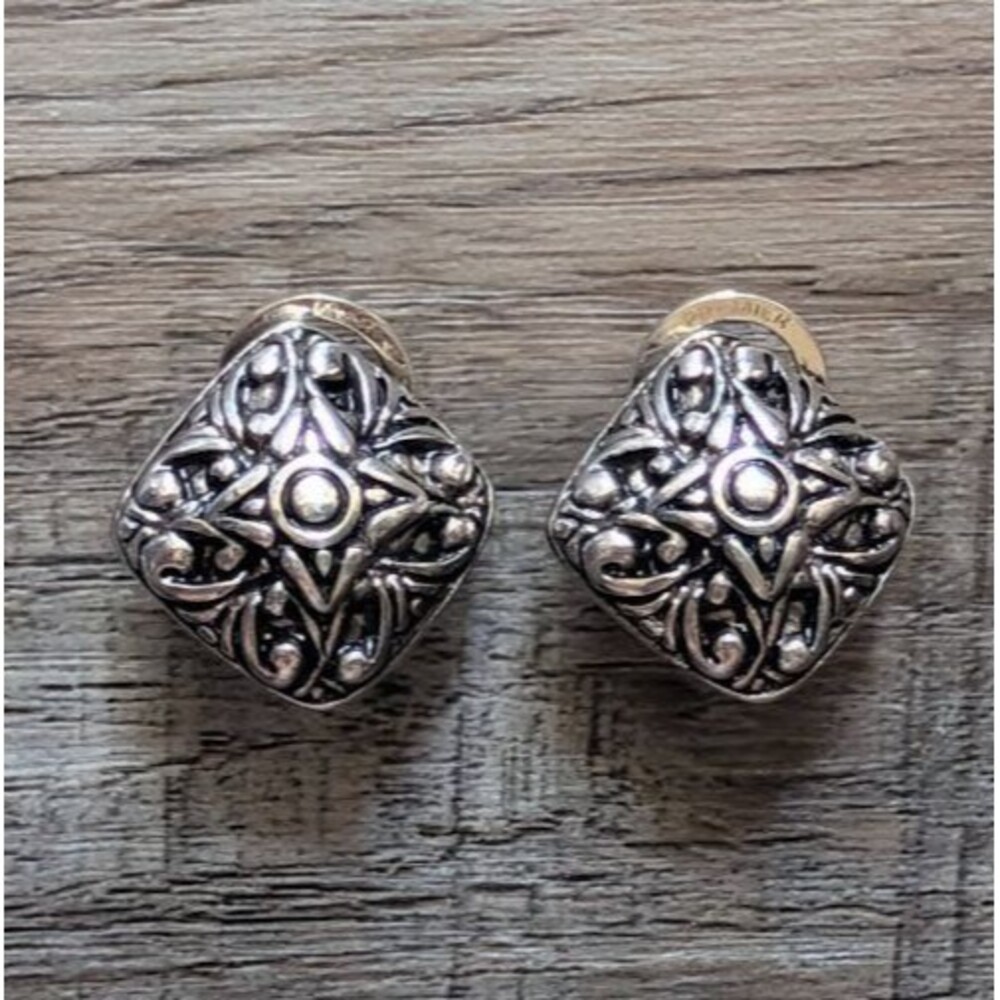 Premier Designs Bailey Filigree Bali Square Post/Clip On Earrings Silvertone